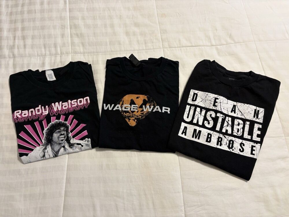 3 Sz Medium Tees Lot Randy Watson/Dean Ambrose, Wage War Wrestling